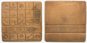 MEXICO: AE plaque (113.77g), [19]68, Grove-970b, 50mm, square bronze participant's plaque for the XIX Olympics in Mexico City by L. Wyman, twenty rais...