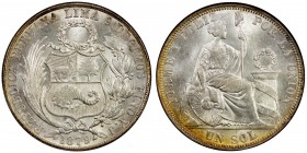PERU: Republic, AR sol, Lima, 1879, KM-196.5, assayer YJ, NGC graded MS63.
Estimate: USD 100 - 150