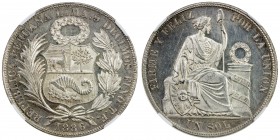 PERU: Republic, AR sol, Lima, 1886, KM-196.22, assayer TF, NGC graded MS63.
Estimate: USD 100 - 150