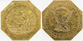 UNITED STATES: Imitation Fifty Dollar Gold Slug brass medal, J-140, ICG graded MS62, 40mm, THE DAYS OF OLD THE DAYS OF GOLD THE DAYS OF FORTY NINE / C...