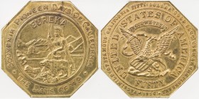 UNITED STATES: California Gold Rush Octagonal Slug brass medal, J-630, ICG graded AU55, 40mm, SOUVENIR PIONEER DAYS OF CALIFORNIA / THE DAYS OF '49 in...