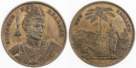 NEW ZEALAND: AE penny token, ND (1881), KM-Tn49, R-370, Milner & Thompson, Christchurch, ADVANCE NEW ZEALAND above Maori warrior holding shield and sp...
