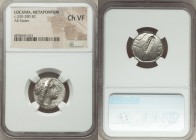 LUCANIA. Metapontum. Ca. 330-280 BC. AR stater (20mm, 2h). NGC Choice VF. Head of Demeter right, crowned with grain; ΔAI before / META, grain ear with...