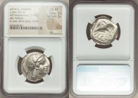 ATTICA. Athens. Ca. 455-440 BC. AR tetradrachm (25mm, 17.45 gm, 7h). NGC Choice XF 5/5 - 3/5. Early transitional issue. Head of Athena right, wearing ...