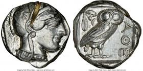 ATTICA. Athens. Ca. 440-404 BC. AR tetradrachm (23mm, 17.19 gm, 4h). NGC Choice AU 5/5 - 2/5, test cut. Mid-mass coinage issue. Head of Athena right, ...