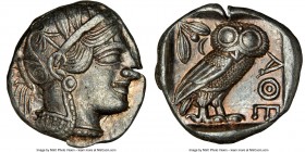 ATTICA. Athens. Ca. 440-404 BC. AR tetradrachm (25mm, 17.21 gm, 9h). NGC Choice AU 5/5 - 2/5, edge cut. Mid-mass coinage issue. Head of Athena right, ...