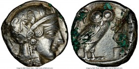 ATTICA. Athens. Ca. 440-404 BC. AR/AE fourree tetradrachm (23mm, 12.15 gm, 1h). NGC Choice AU 5/5 - 2/5, test cut. Ancient forgery of mid-mass coinage...