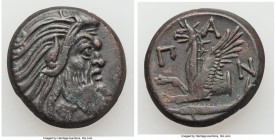 CIMMERIAN BOSPORUS. Panticapaeum. 4th century BC. AE (21mm, 7.72 gm, 11h). Choice VF. Bearded head of Pan right / Π-Α-Ν, forepart of griffin left, stu...