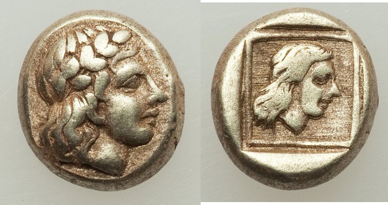 LESBOS. Mytilene. Ca. 412-378 BC. EL sixth-stater or hecte (10mm, 2.54 gm, 7h). ...