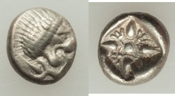 IONIA. Miletus. Ca. late 6th-5th centuries BC. AR 1/12 stater or obol (10mm, 1.13 gm). Choice VF. Milesian standard. Forepart of roaring lion left, he...