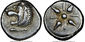 CARIAN SATRAPS. Hecatomnus (ca. 395/1-377 BC). AR drachm (16mm). NGC Choice VF S. Head of roaring lion left, extended foreleg below / Stellate pattern...