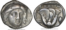 CARIAN ISLANDS. Rhodes. Ca. 340-305 BC. AR didrachm (19mm, 12h). NGC Choice Fine. Head of Helios facing slightly to right / POΔION, rose with bud to r...