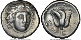 CARIAN ISLANDS. Rhodes. Ca. 305-275 BC. AR didrachm (19mm, 11h). NGC VF. Head of Helios facing, turned slightly right, hair parted in center and swept...