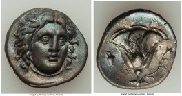 CARIAN ISLANDS. Rhodes. Ca. 300-250 BC. AR didrachm (19mm, 6.61 gm, 12h). XF. Head of Helios facing slightly right / POΔION, rose with bud to right; j...