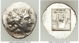 LYCIAN LEAGUE. Masicytes. Ca. 48-20 BC. AR hemidrachm (15mm, 1.7 gm, 12h). XF. Series 1. Laureate head of Apollo right; Λ-Y below / M-A, cithara (lyre...