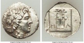 LYCIAN LEAGUE. Masicytes. Ca. 48-20 BC. AR hemidrachm (15mm, 2.38 gm, 12h). AU. Series 1. Laureate head of Apollo right; Λ-Y below / M-A, cithara (lyr...