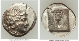 LYCIAN LEAGUE. Masicytes. Ca. 48-20 BC. AR hemidrachm (16mm, 1.93 gm, 12h). AU. Series 1. Laureate head of Apollo right; Λ-Y below / M-A, cithara (lyr...