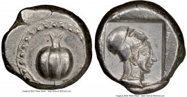 PAMPHYLIA. Side. Ca. 5th century BC. AR stater (20mm, 10h). NGC AU. Ca. 430-400 BC. Pomegranate; guilloche beaded border / Head of Athena right, weari...