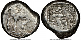 CILICIA. Tarsus. Ca. late 5th century BC. AR third-stater (13mm, 3.44 gm, 3h). NGC Choice VF 2/5 - 4/5. Horseman riding left, two crossed palm fronds ...