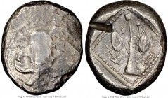 CYPRUS. Uncertain mint. Ca. early 5th century BC. AR stater (21mm, 9h). NGC Choice VF, test cut. Ram walking left; ankh superimposed above, RA (Cyprio...