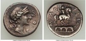 Mn. Aemilius Lepidus (ca. 114-113 BC). AR denarius (18mm, 3.89 gm, 11h). VF. Rome. ROMA (MA ligate), laureate, draped bust of Roma right, seen from fr...