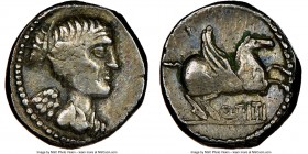 Q. Titius (90 BC). AR quinarius (11mm, 5h). NGC VF. Rome. Draped and winged bust of Victory right / Pegasus leaping right, Q. TITI below. Crawford 341...
