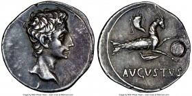 Augustus (27 BC-AD 14). AR denarius (19mm, 3.80 gm 6h). NGC XF 5/5 - 2/5, light smoothing. Spain (Colonia Patricia?), ca. 17-16 BC. Bare head of Augus...