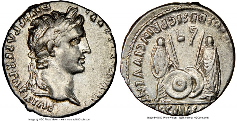 Augustus (27 BC-AD 14). AR denarius (18mm, 5h). NGC XF. Lugdunum, 2 BC-AD 4. CAE...