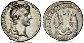 Augustus (27 BC-AD 14). AR denarius (18mm, 5h). NGC XF. Lugdunum, 2 BC-AD 4. CAESAR AVGVSTVS-DIVI F PATER PATRIAE, laureate head of Augustus right / A...