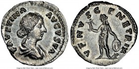 Faustina Junior (AD 147-175/6). AR denarius (19mm, 3.41 gm, 12h). NGC MS 5/5 - 5/5. Rome, AD 161-175. FAVSTINA-AVGVSTA, draped bust of Faustina Junior...