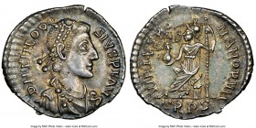 Theodosius I, Eastern Roman Empire (AD 379-395). AR siliqua (17mm, 2.05 gm, 12h). NGC Choice AU 5/5 - 4/5. Trier. AD 388-392. D N THEODO-SIVS P F AVG,...