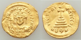 Tiberius II Constantine (AD 578-582). AV lightweight solidus of 22 siliquae (22mm, 3.99 gm, 6h). XF, flan flaw, graffito. Antioch, 6th officina, AD 57...