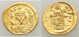 Phocas (AD 602-610). AV solidus (21mm, 4.19 gm, 7h). AU, clipped, edge filing. Constantinople, 6th officina, AD 607-609. d NN FOCAS-PЄRP AVG, crowned,...