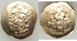 Michael VIII Palaeologus (AD 1261-1282). AV/EL hyperpyron (25mm, 3.49 gm, 7h). XF, scratches. Constantinople. Half-length figure of the Virgin, orans,...