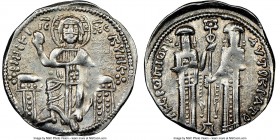 Andronicus II Palaeologus and Michael IX (AD 1294-1320). AR basilicon (22mm, 5h). NGC XF. Constantinople, AD 1304-1320. KYPIЄ-BOHΘЄI, Christ enthroned...