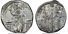 Andronicus II Palaeologus and Michael IX (AD 1294-1320). AR basilicon (22mm, 7h). NGC Choice XF. Constantinople, AD 1304-1320. KYPIЄ-BOHΘЄI, Christ en...