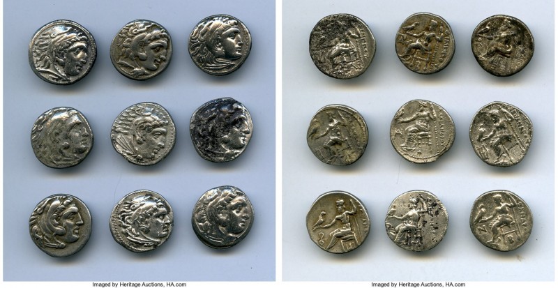 ANCIENT LOTS. Greek. Macedonian Kingdom. Ca. 336-317 BC. Lot of nine (9) AR drac...