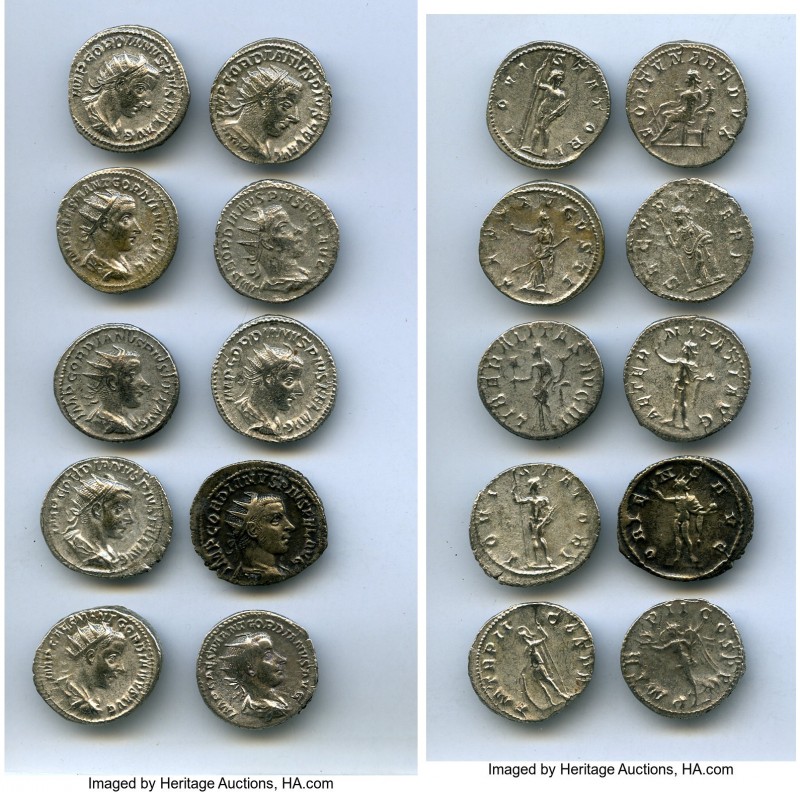 ANCIENT LOTS. Roman Imperial. Gordian III (AD 238-244). Lot of ten (10) AR anton...