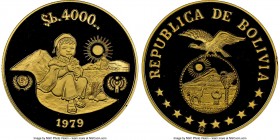 Republic gold Proof "Year of the Child" 4000 Pesos Bolivianos 1979 PR68 Ultra Cameo NGC, KM199. Mintage: 6,315. Issued in celebration of the Internati...