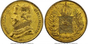 Pedro II gold 20000 Reis 1849 AU50 NGC, KM461. Mintage: 6,464. First date of three year type and lowest mintage. AGW 0.5286 oz. 

HID09801242017
