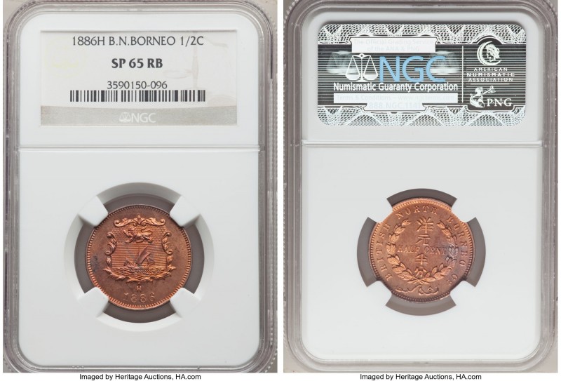 British Protectorate Specimen 1/2 Cent 1886-H SP65 Red and Brown NGC, Heaton min...