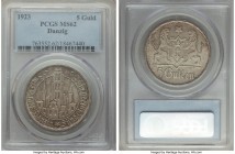 Free City 5 Gulden 1923 MS62 PCGS, KM147. Toning may appear less than desirable, however the luster remains intact with no signs of wear.

HID09801242...