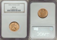 Napoleon III gold 20 Francs 1870-A MS62 NGC, Paris mint, KM801.1. Conservatively grades with nice luster and full strike. AGW 0.1867 oz. 

HID09801242...