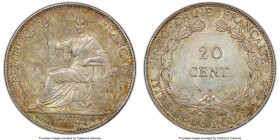French Colony 20 Cents 1895-A AU58 PCGS, Paris mint, KM3, Lec-194. Variety with fineness Poids 5.443. Golden-brown and aquamarine toning. 

HID0980124...