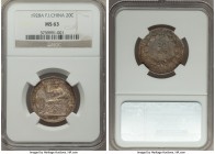 French Colony 20 Cents 1928-A MS63 NGC, Paris mint, KM17.1. Semi-key date with second lowest mintage of type. Gold, brown, red and green toning. 

HID...
