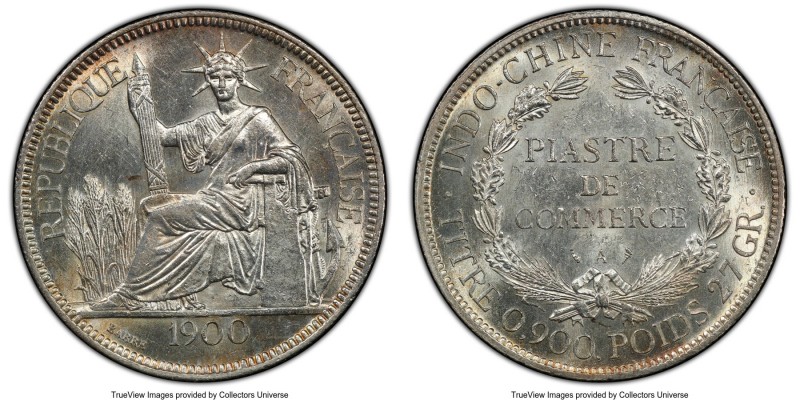 French Colony Piastre 1900-A MS62 PCGS, Paris mint, KM5a.1, Lec-282. Conservativ...