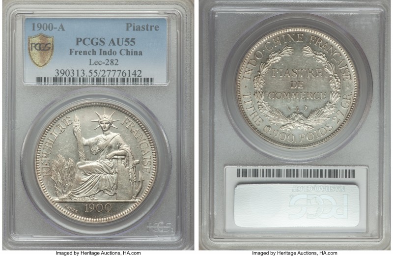 French Colony Piastre 1900-A AU55 PCGS, Paris mint, KM5a.1. Reflective white unt...