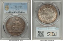 French Colony Piastre 1908-A MS62 PCGS, Paris mint, KM5a.1, Lec-291. Lavender-gray and maple toning subdued reflectivity. 

HID09801242017