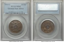 German Colony. Wilhelm II 10 Heller 1914-J MS63 PCGS, Hamburg mint, KM12. Last year of five year type and lowest mintage. Gray and peach toning. 

HID...