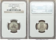 Saxony. Friedrich August II 2 Groschen 1741 MS63 NGC, KM906. Vicariat issue. Fully lustrous with a touch of light toning. Also valued as 1/12 Taler. F...